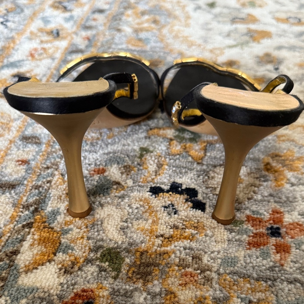 Giuseppe zanotti design Elegant Black and Gold diamond Women's strappy heels - Picture 4 of 6